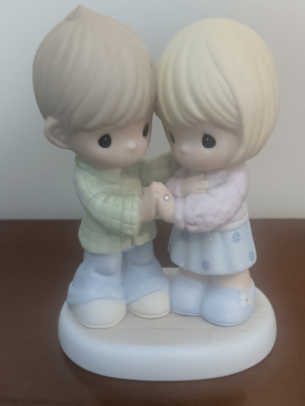Precious Moments Boy and Girl Figurine in Pastel Green, Blue and Pink
